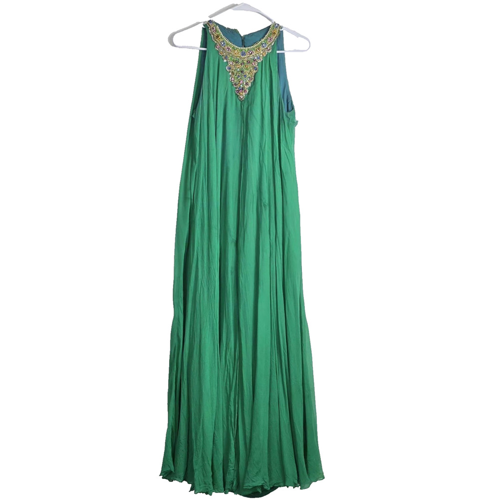 VTG John Doyle Bishop Seattle Beaded Silk Chiffon Gown Green Avant Garde Read